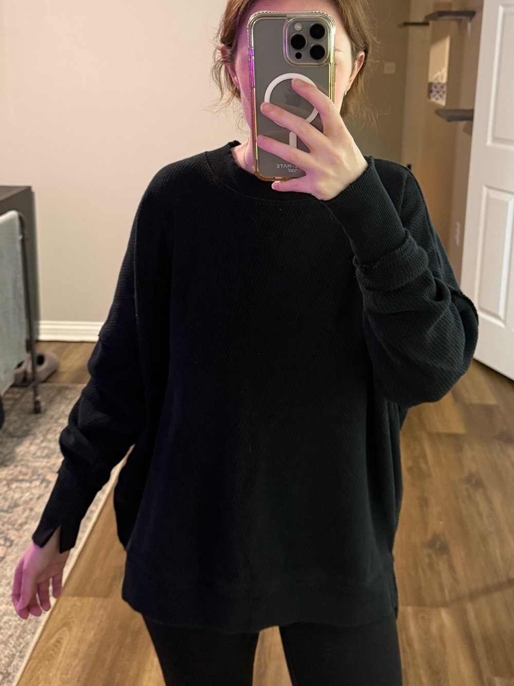aerie Black Women's Crewneck Pullover Sweater Oversized